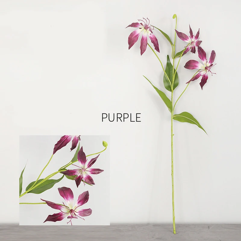 Purple 73 см 3 головы искусственная лилия букет искусственные лилии Цветы Поддельные Renanthera цветочные искусственные орхидеи ветка для дома Свадебная вечеринка Декор - Цвет: Purple