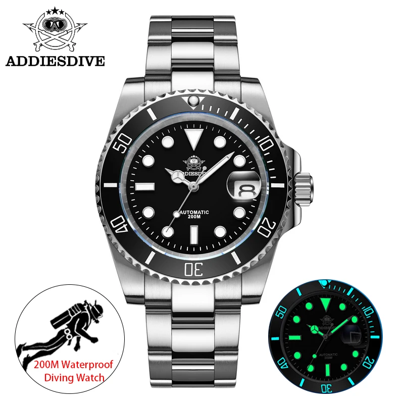 

Addies Dive Men's Quartz Watch Miyota 2115 Movement 316L Stainless Steel Watch 41mm Dial Ceramic Bezel 200m Waterproof Watch