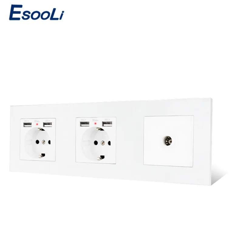 ESOOLI Кристалл Закаленное стекло двойной ЕС стандартный разъем с 4 USB порт для