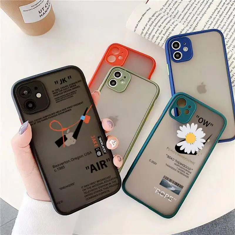 

DIY BLACKE WHITE luxury OFFOR Phone Case For iPhone 12 11 13 Pro Max XR XS Max X SE2020 6s 7 8 Plus Hard shockproof black Case