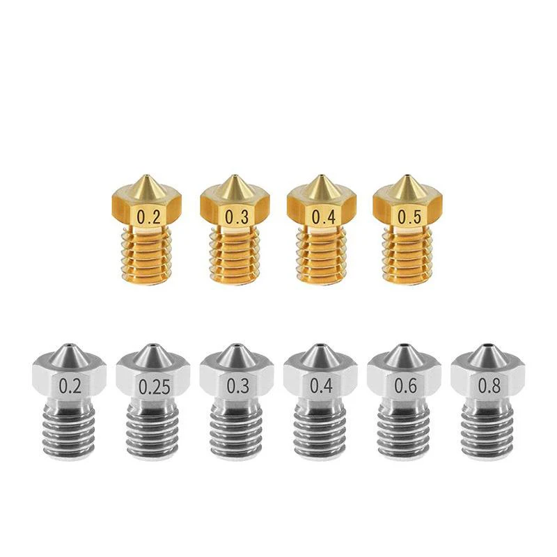 10 шт./лот 3D-принтеры аксессуары V5 V6 насадка 1,75 мм насадки 0,2 0,25 0,3 0,4 0,5 мм для 1,75 мм нить металлический E3D