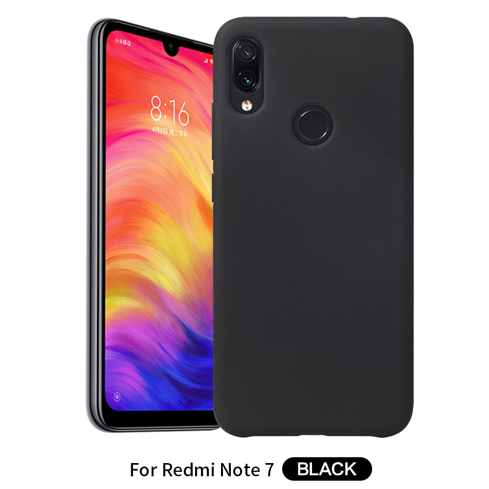 Черный Чехол для телефона Redmi Note 7, чехол для Xiaomi Redmi Note 7, однотонный силиконовый чехол для Redmi Note 6, 7 Pro, чехол для Xiaomi - Цвет: Черный