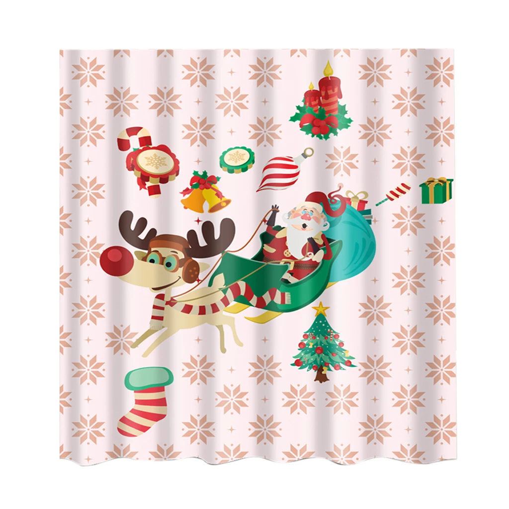 

Christmas Theme Water-resistant Fabric Shower Curtain with Hooks 71''71''