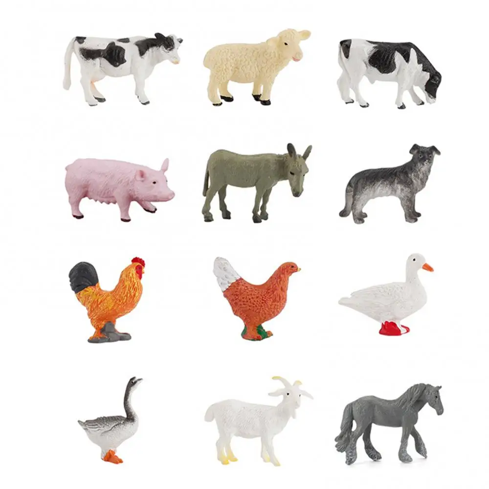 12 unids/set de dibujos animados de animales granja de aves de corral paisaje Mini ornamento jard&iacute;n decoraci&oacute;n de juguetes educativos para ni&ntilde;os regalos игрушка-2