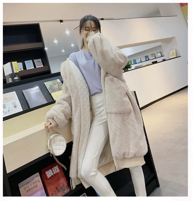 30 Degrees Fur Coat Women Casual Hoodies Furry Thick Warm Long Faux Rabbit Fur Jacket Loose Winter Coat Women OverCoat