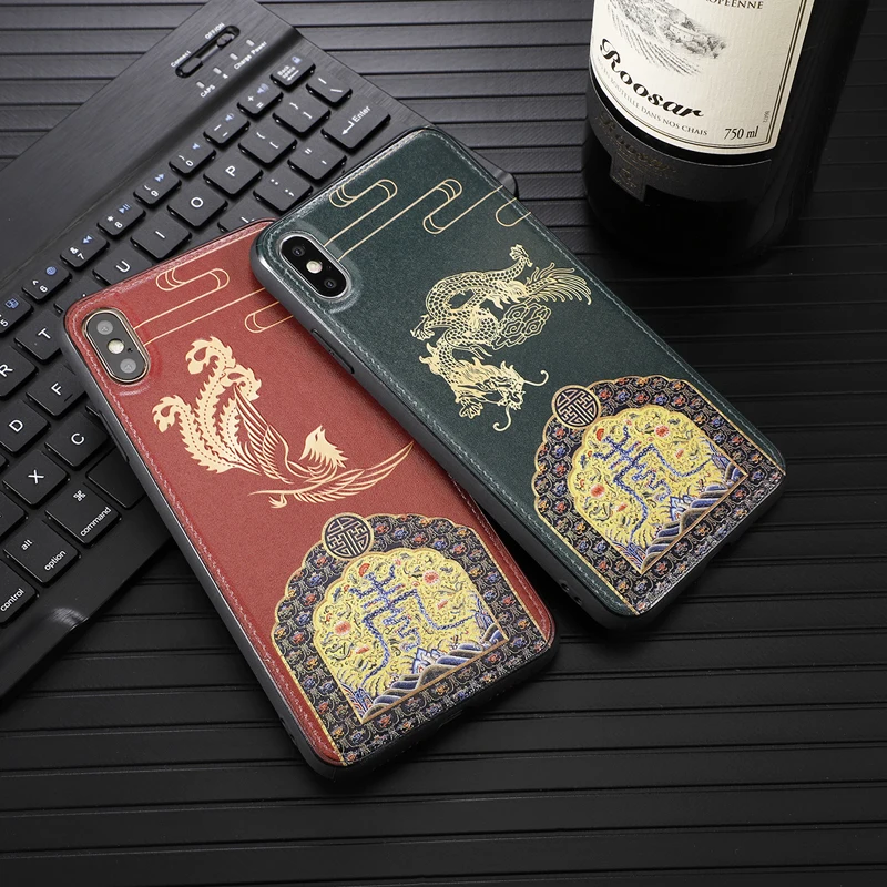 Chinese style case for iPhone x xr xs max 6 6s 7 8 plus phone cover Skin texture Dragon phoenix |