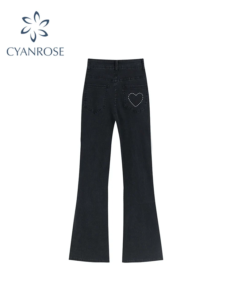 2021 Women Flare Pants Jeans Loose Casual Wide Leg Pants Female Harajuku Vintage Fashion Embroidery Slim High Waist Trousers