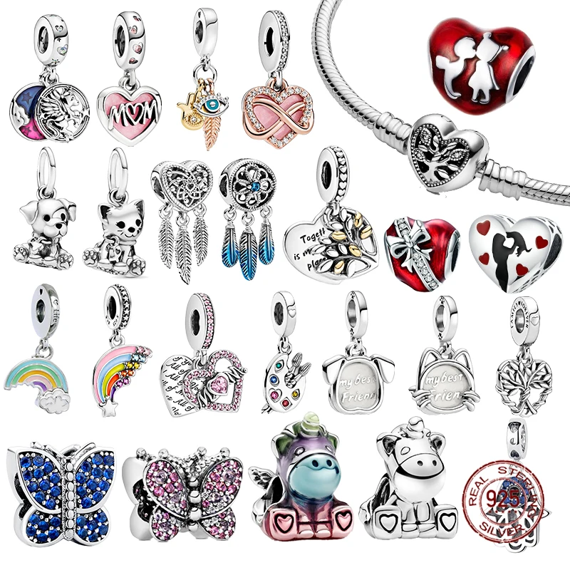 

2022 New 925 Sterling Silver Heart Cloud Mom Dreamcatcher Dangle Charm Fit Family Tree Heart Chain Bracelet For Women DIY Gift