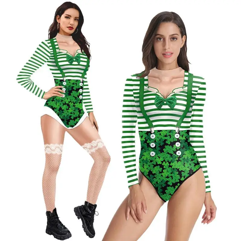 

NADANBAO New Saint Patrick Costume Women Christmas For Drunks Catsuit St Party Cosplay Playwear Irish ST Patrick's Day Jumpsuit