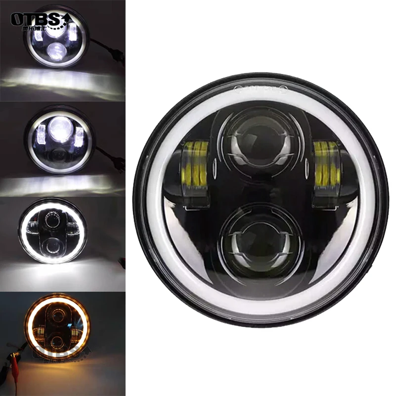 

5.75" Motorcycle LED Headlight Bulb for Harley Dyna Sportster Victory Triumph Indian Motor HeadLamp Halo DRL Amber Turn Light