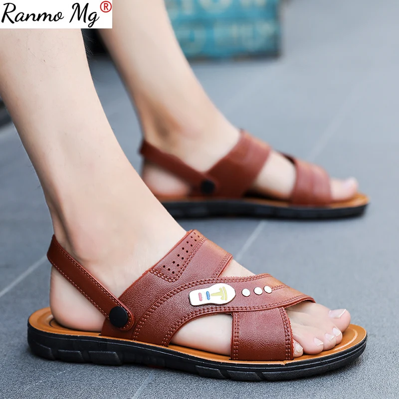 

Мужские Водонепроницаемые Нескользящие сандалии, бычья кожа, мягкая подошва, износостойкие, дышащие, двойного назначения, 2021