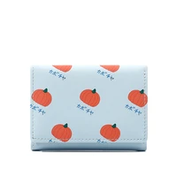 wallet women cartoon fruits pu leather cute money clip female tri fold buckle coin purses ladies card holder mini clutch