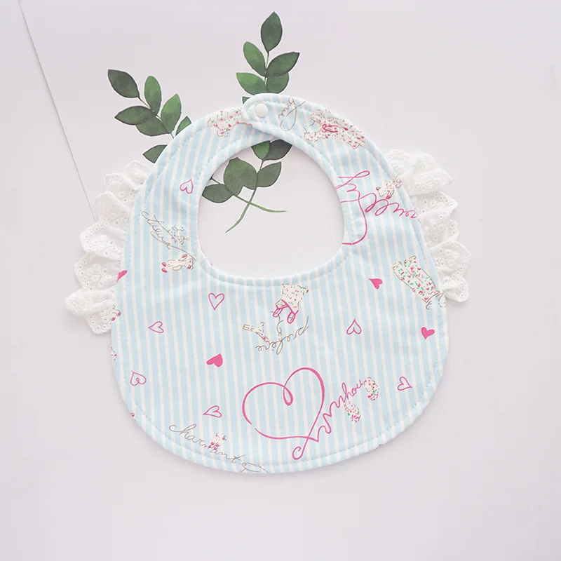 heart printed cotton baby bibs with lace embroidery newborn girl clothing apron infantgirl saliva | Детская одежда и обувь