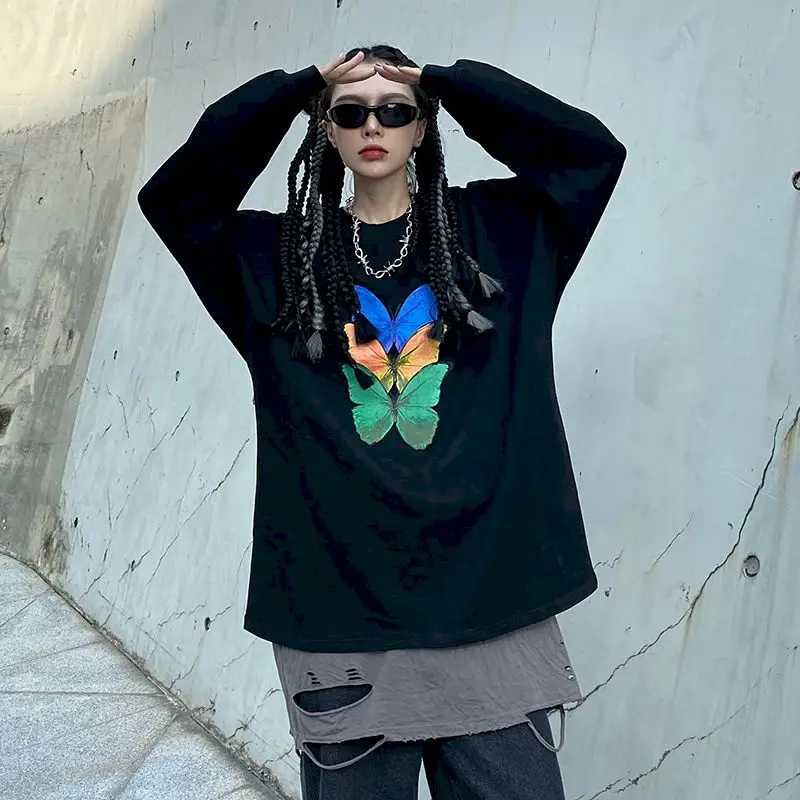 Новинка 2020 осенняя футболка Топы черный чистый хлопок с длинным рукавом