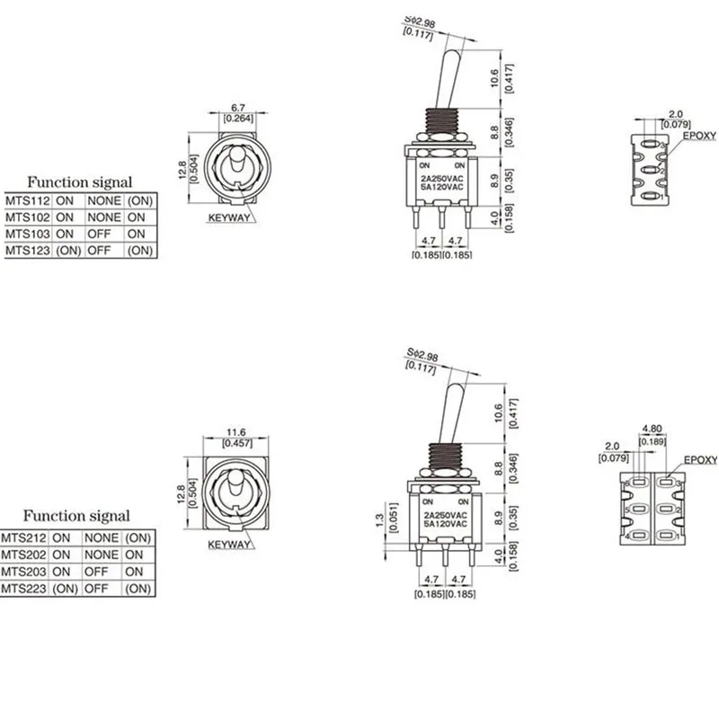 10 шт./5 шт. миниатюрный переключатель однополюсный двойной бросок SPDT DPDT ON-OFF-ON 120VAC 6A