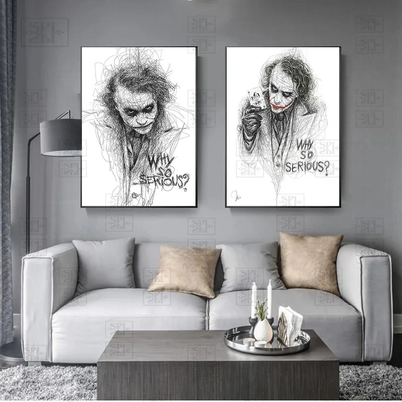 

Movie Star Posters and Prints Abstract Joker Comic Sketch Heath Ledger Canvas Painting Why So Serious Quotes Art Wall Pictures