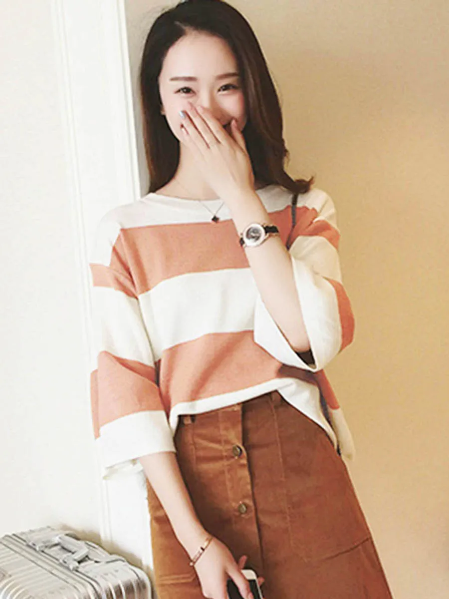 

Black And White Striped T-shirt Women Nice Summer Korean Half Sleeve Causal Loose Female Tops Chic Tee Ladies Cotton T Shirts