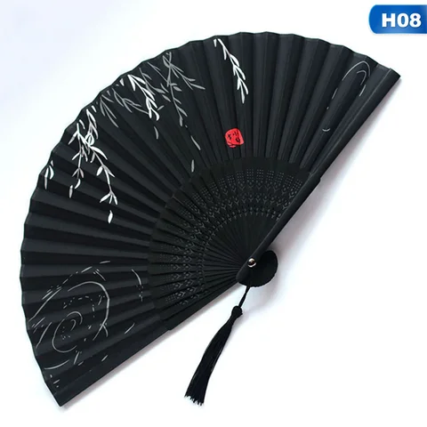 Китайский веер для классических танцев с деревянным хвостовиком, Японский складной веер год, с кисточками, Элегантный женский веер
