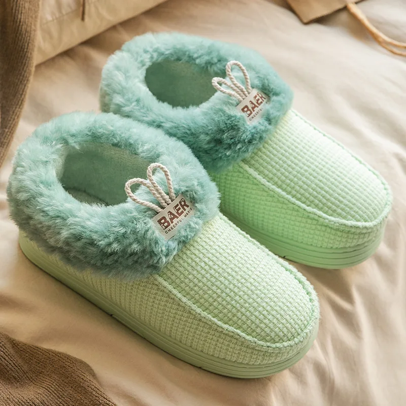 Winter Ladies Furry Cotton Slippers Man Short Plush Slides Warm Home Indoor Plus Velvet Closed Shoes Women Designer Slippers