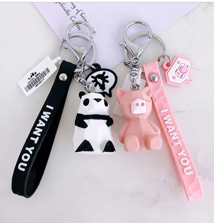 Kawaii брелок Единорог панда Кот коала геометрический с животными из ПВХ брелок 10 стилей модный Декор для сумки телефон подарок