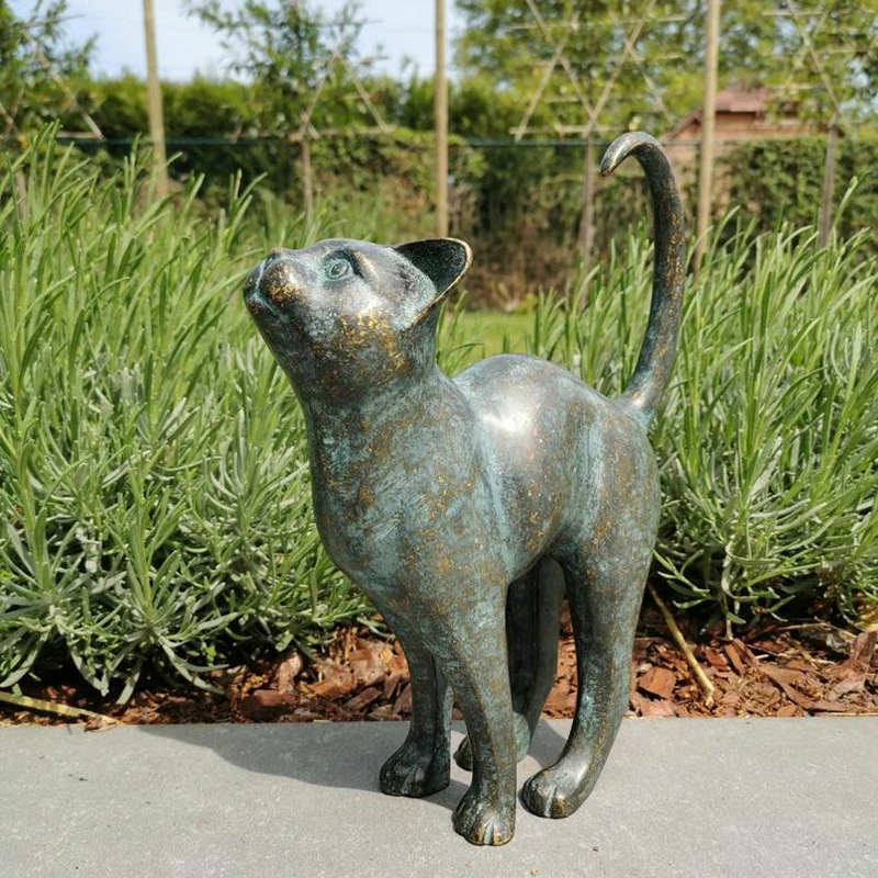 

Beautiful Cat Statue With Rounded Back Garden Decor Resin Outdoor Lawn Yard Sculpture HFing