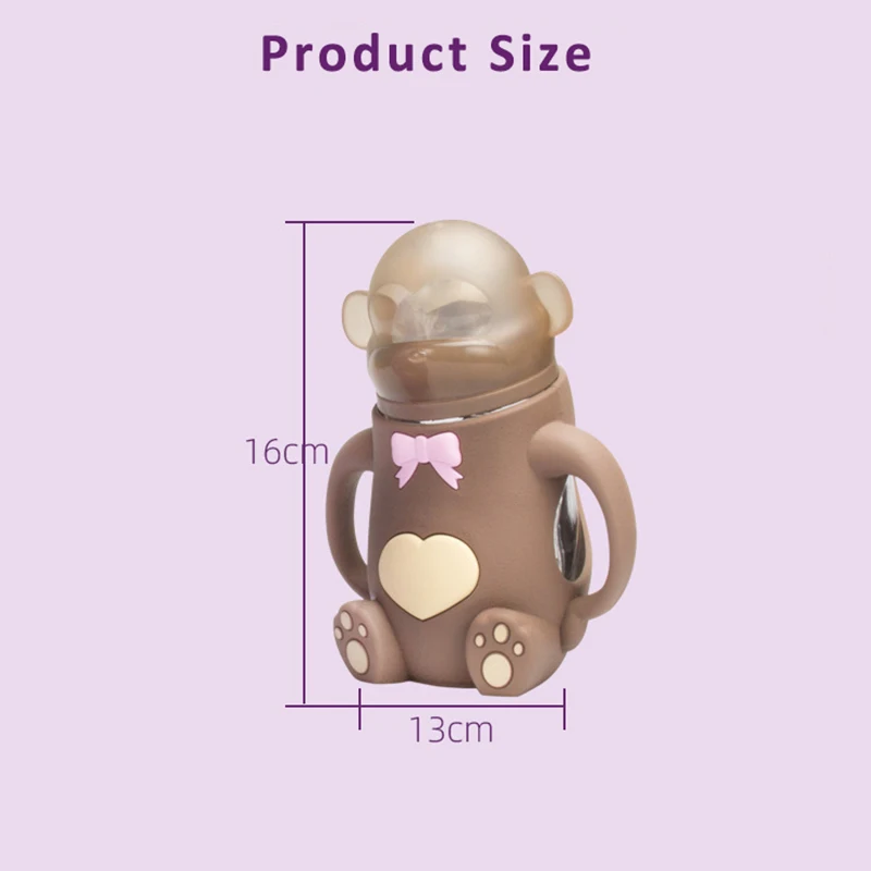 

260ML Big Capacity Creative Monkey Baby Silicone Pacifier Bottle Baby Wide Mouth Anti-fall Drink Training Feeding Glass Bottle