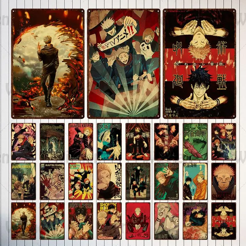 

Vintage Tin Sign Jujutsu Kaisen Metal Signs Anime Poster Retro Wall Art Iron Plaques Wall Decor for Home Bar Pub Cafe Man Cave