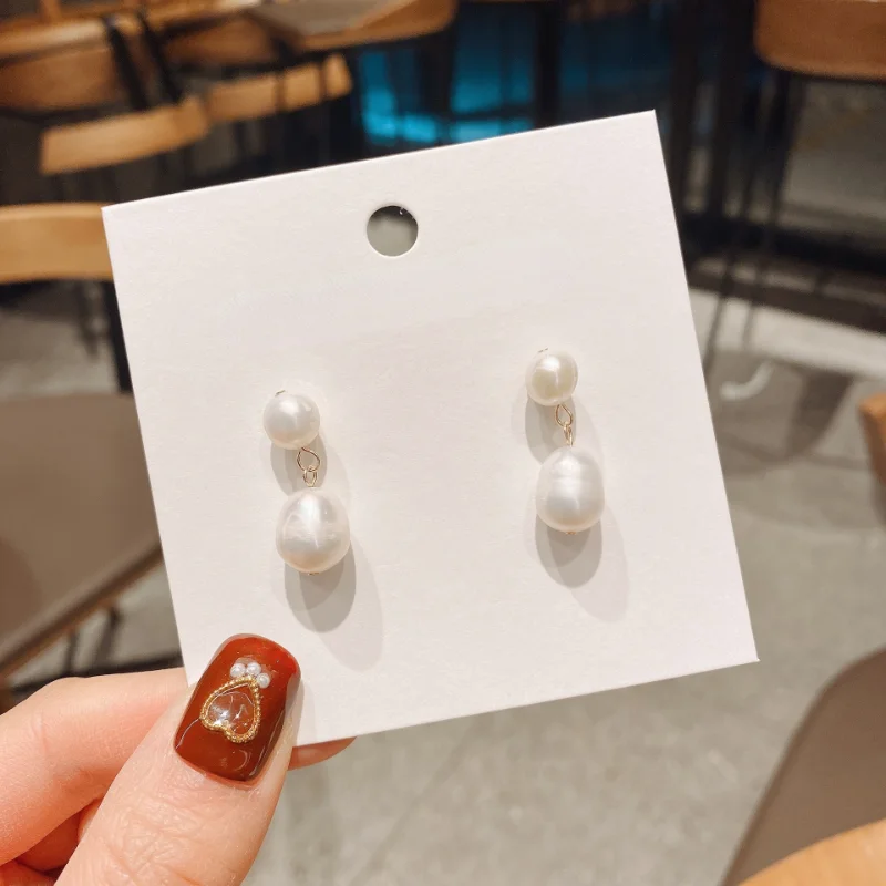 

Fashion Jewelry Natural Freshwater Pearl Earrings High Quality White Round Geometric Beads Drop Earrings For Elegant Women