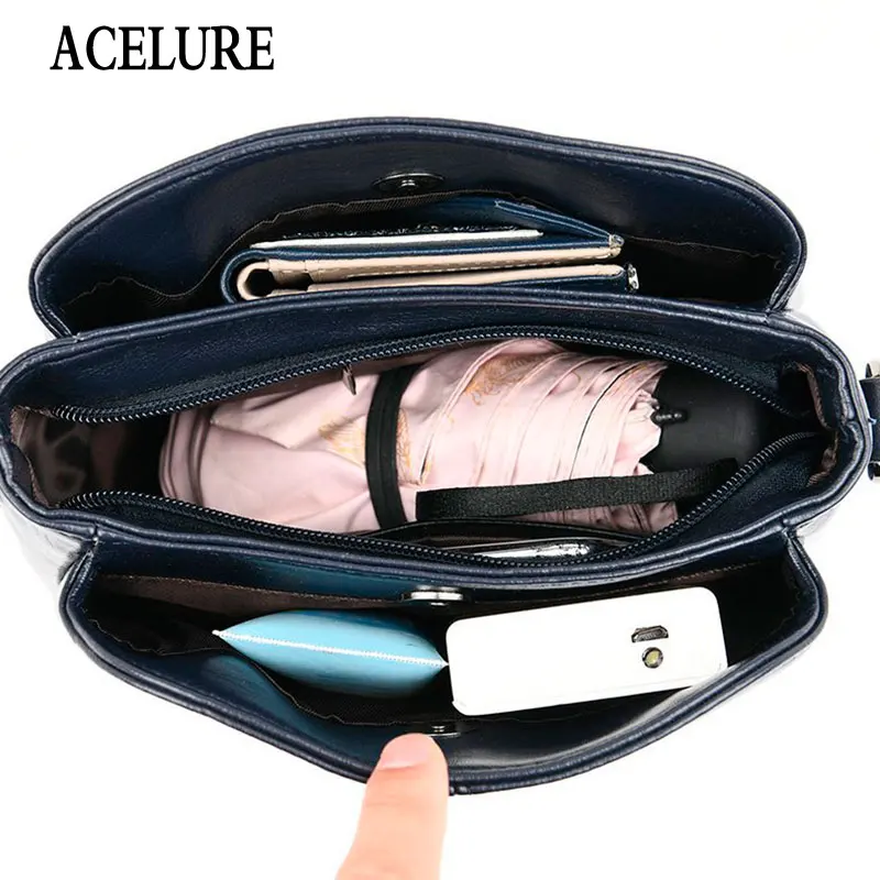 

ACELURE Solid Color PU Leather Satchel Shoulder Bags for Women Soft Zipper Crossbody Messenger Bags Female Shopping Purse Bags