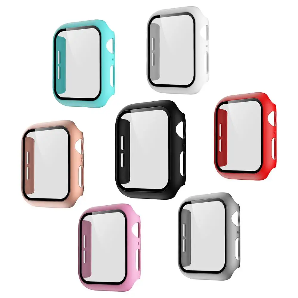 360 Full cover for Apple Watch series 5 4 3 2 1 matte Plastic bumper hard frame case with glass film iWatch screen protector | Мобильные