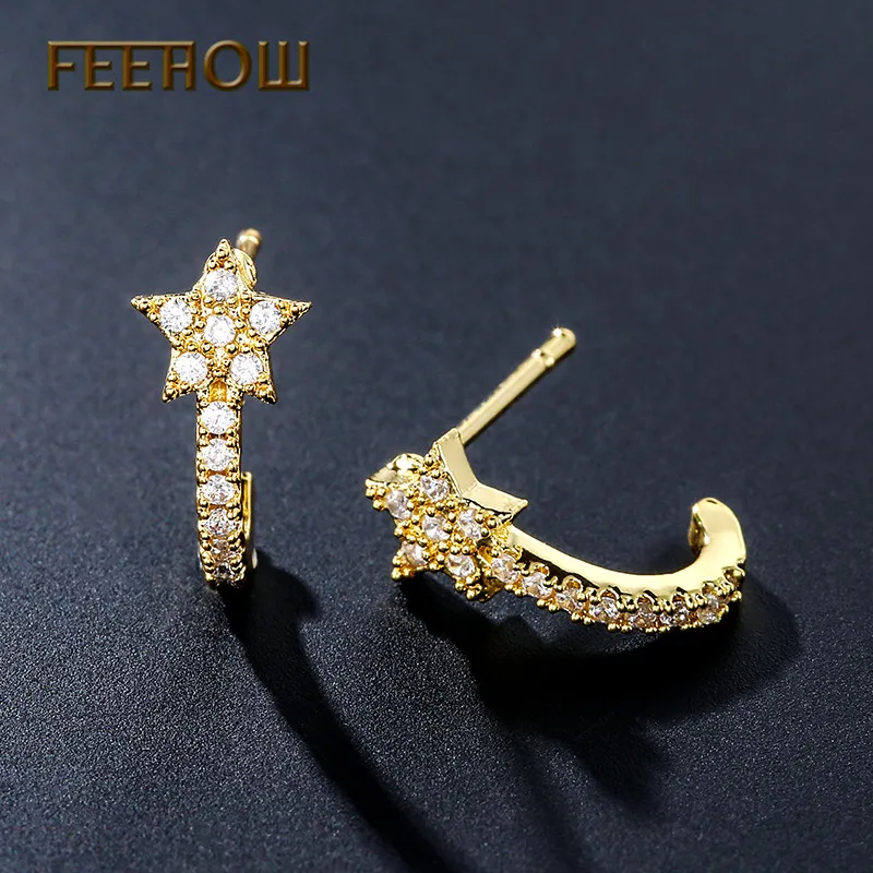 FEEHOW в форме звезды кубический цирконий простые милые серьги для женщин свадьбы