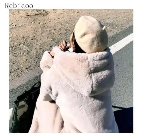 Новое зимнее пальто размера плюс, Женская однотонная Повседневная Свободная Меховая куртка, Большие меховые пальто с капюшоном, модное утепленное пальто из искусственного меха