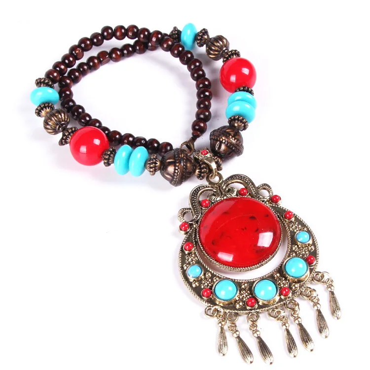 

Ethnic style necklace female Bohemian style red coral silver Turquoise amber Tibetan jewelry Tibetan style