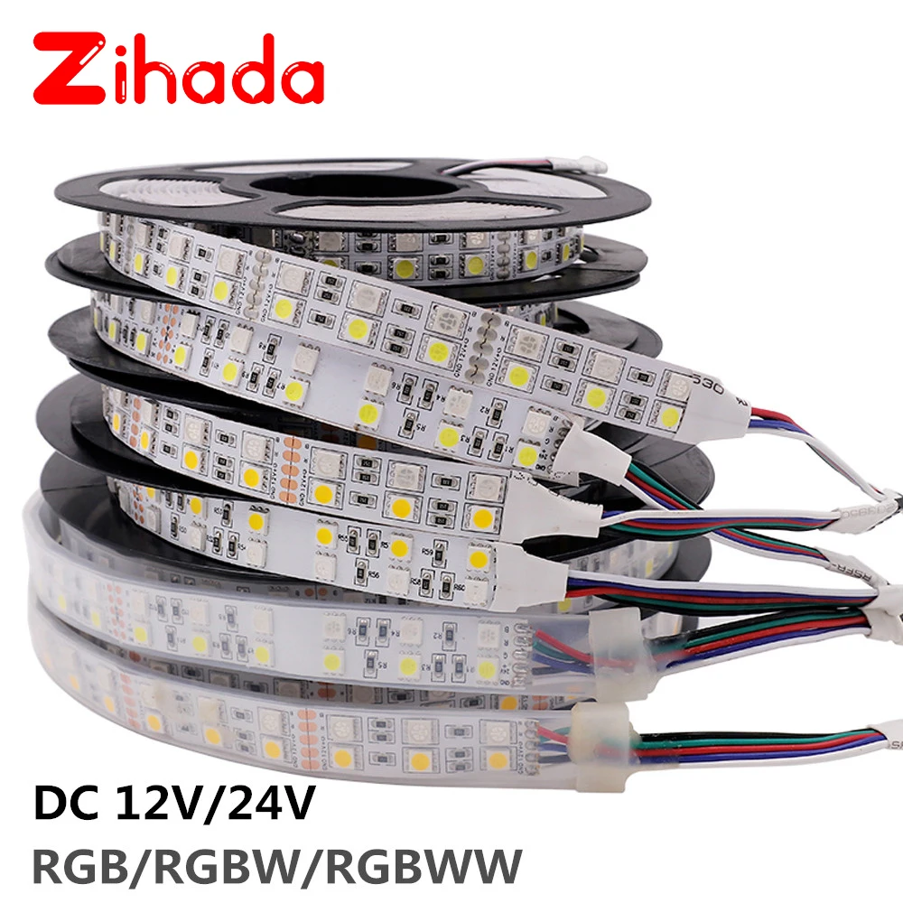 Водонепроницаемая светодиодная лента 5050 12 В 24 RGB RGBW RGBWW 60 светодиодов на метр 120