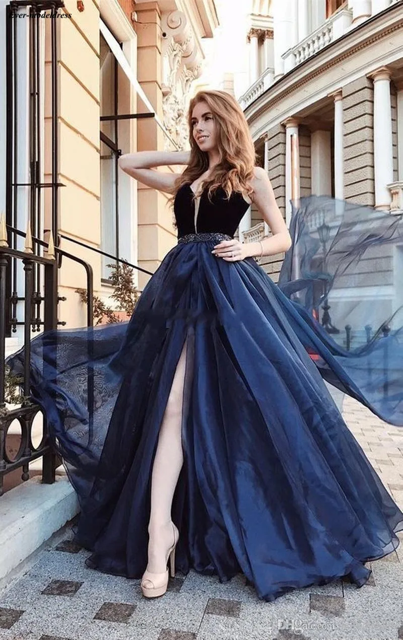 

MYYBLE Long Evening Dresses 2021 Side Split Beaded Deep V-Neck Formal Dress Prom Dress Evening Gown Cheap