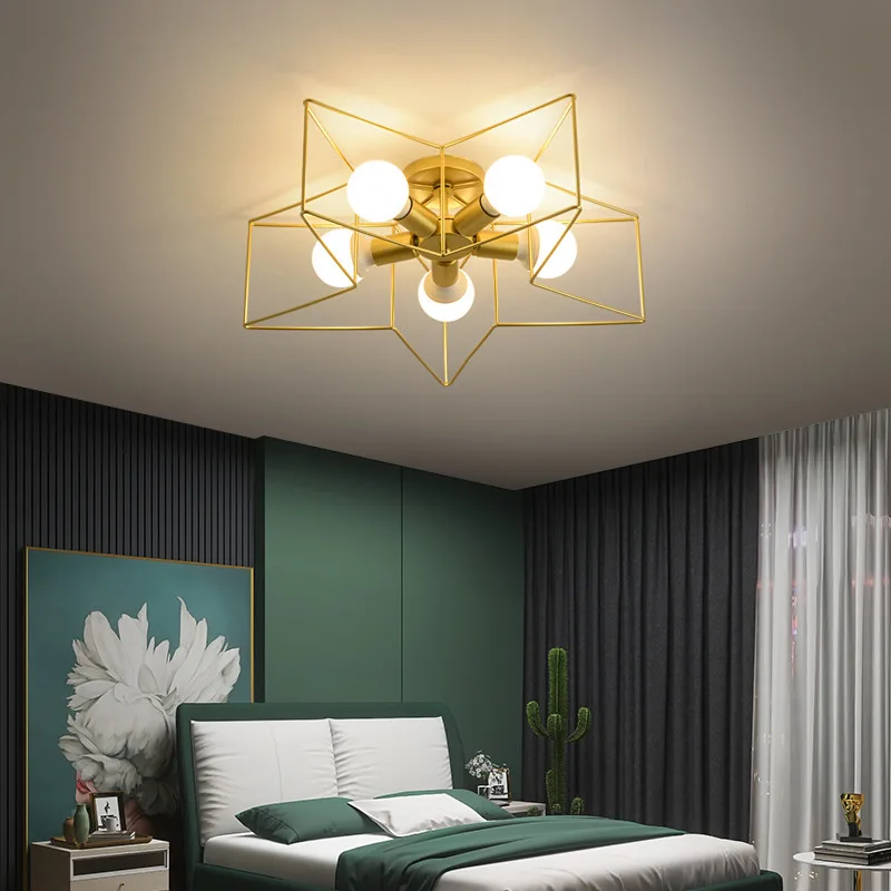 

Светильник для спальни, креативная потолочная лампа для кабинета, современные минималистичные скандинавские светильники и фонари, индивидуальный Пятиугольный Домашний Светильник для спальни