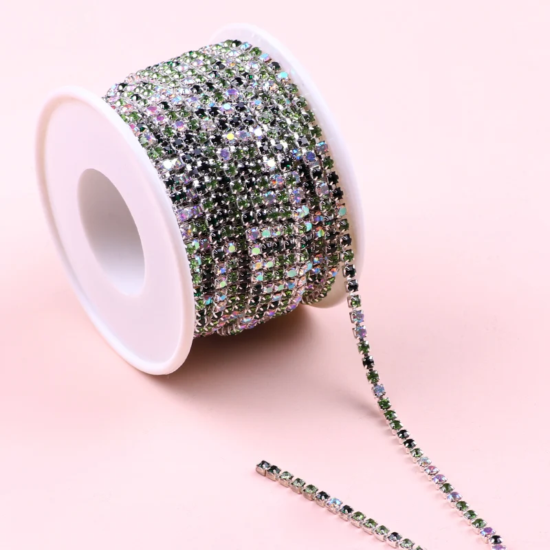 

10yardss6-Ss12(2mm-3mm) Colorful Rhinestones Chain Same Color Bottom And Stones Glass Rhinestones Trimming Crystal Cup Chain