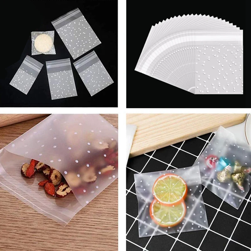 

400 Pcs Self Adhesive Candy Bag Cookie Bags Self-Adhesive Sealing Polka Dot Clear Bags Plastic Party Bag for Cookie