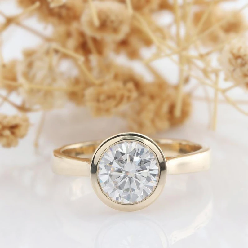Veryins классический пузырь 14K желтого золота 1.5ct 7 5 мм DEF Цвет VVS1 Муассанит из камней