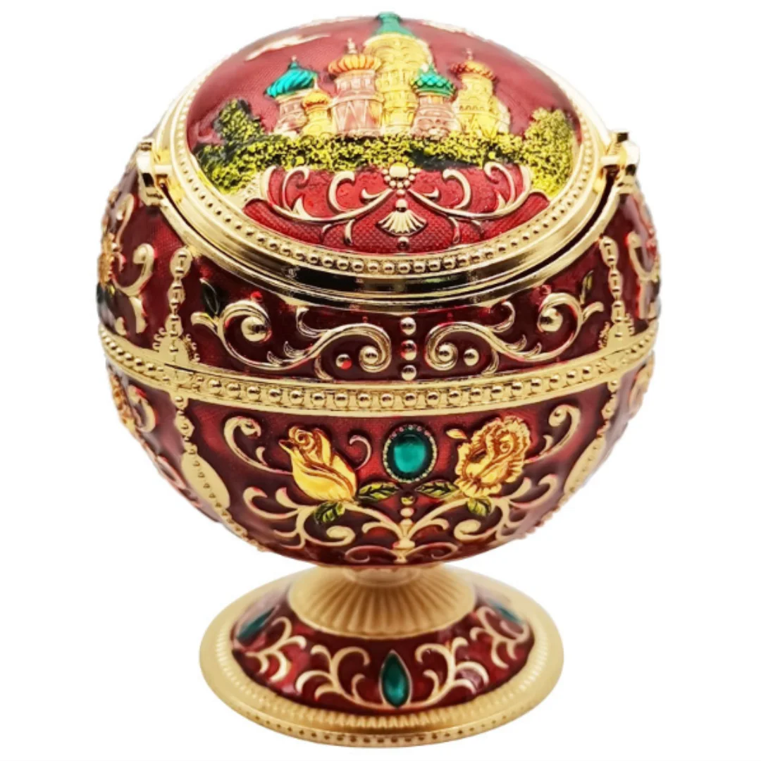 

Vintage Globe Ashtray with Lid, Windproof Ashtray for Home Office Hotel Tearoom Crafts Decoration Ornament