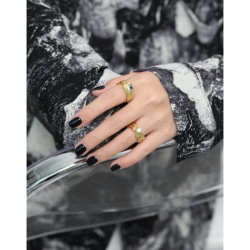 

3UMeter Korean Ins Niche Design Ring Texture Irregular Surface Zircon S925 Sterling Silver Rings for Women Valentine's Day