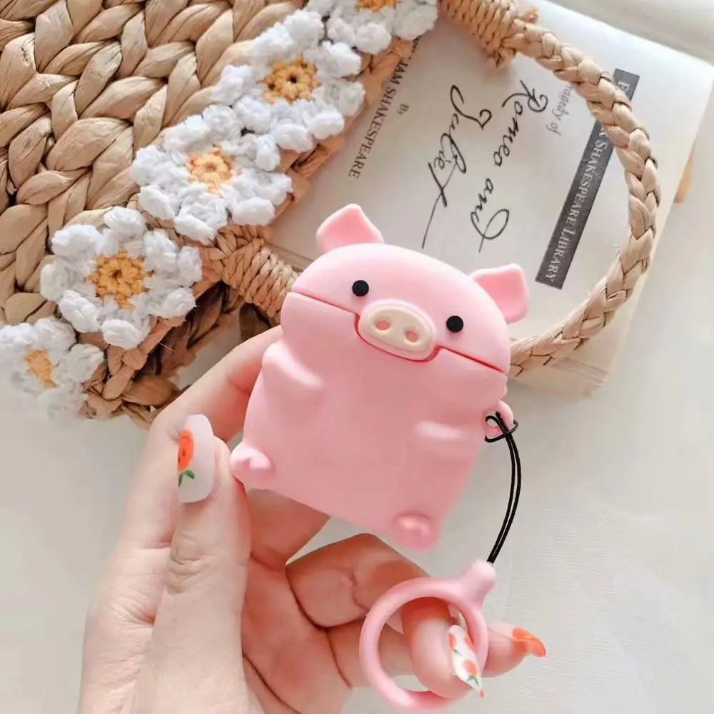 B Для Apple AirPods Piggy Butt чехол 3D милый мультфильм о розовой свинье арбуз беспроводные наушники крышка для Airpods 2 Earpods аксессуары - Цвет: B