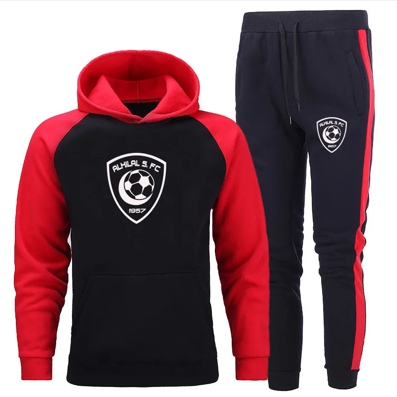 

2020 Autumn And Winter New Men's Thick Hoodie Sports Contrast Suit Unisex Football Print Suit