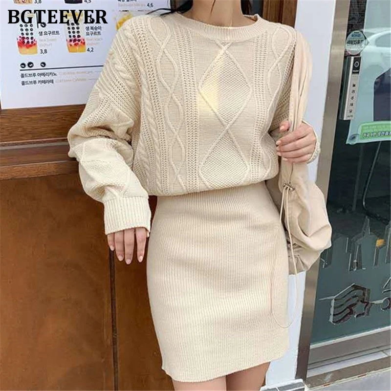 Женское трикотажное платье свитер BGTEEVER базовое пуловер с длинным рукавом и