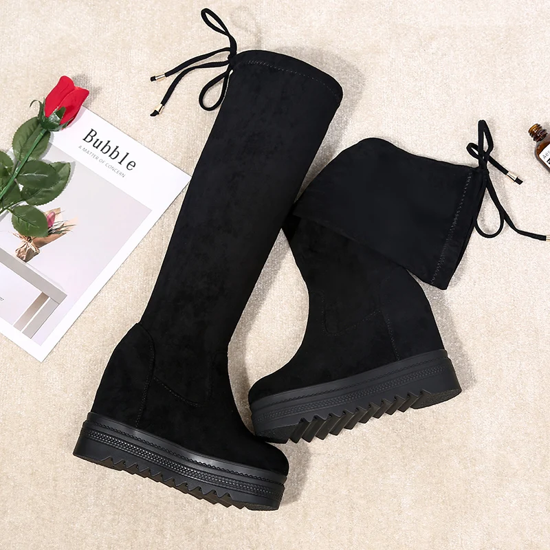 2018 г. Новые осенне-зимние сапоги выше колена женские высокие на плоской подошве