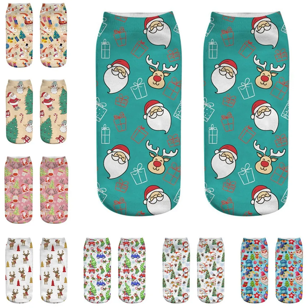 Женские 3D забавные носки рождественские с принтом Санта Клауса необычные