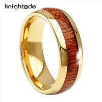 8mm yellow gold tungsten carbide rings inlay real wood engagement wedding band dome polished comfort fit