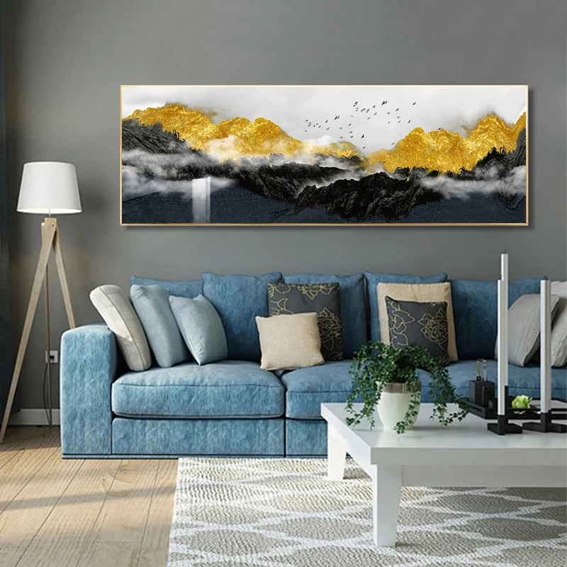 

Bedside Painting Golden Mountain Posters Canvas Prints Landscape Wall Art Pictures For Living Room Home Decor Indoor Decorations