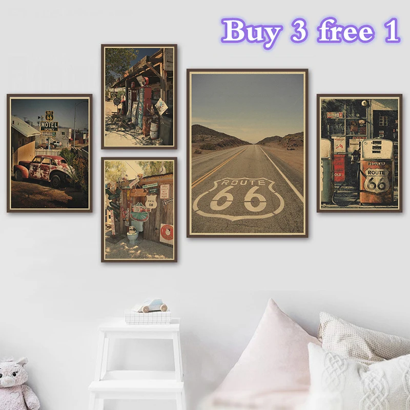 Классический винтажный плакат Route 66 с АЗС Ретро декоративный декор в