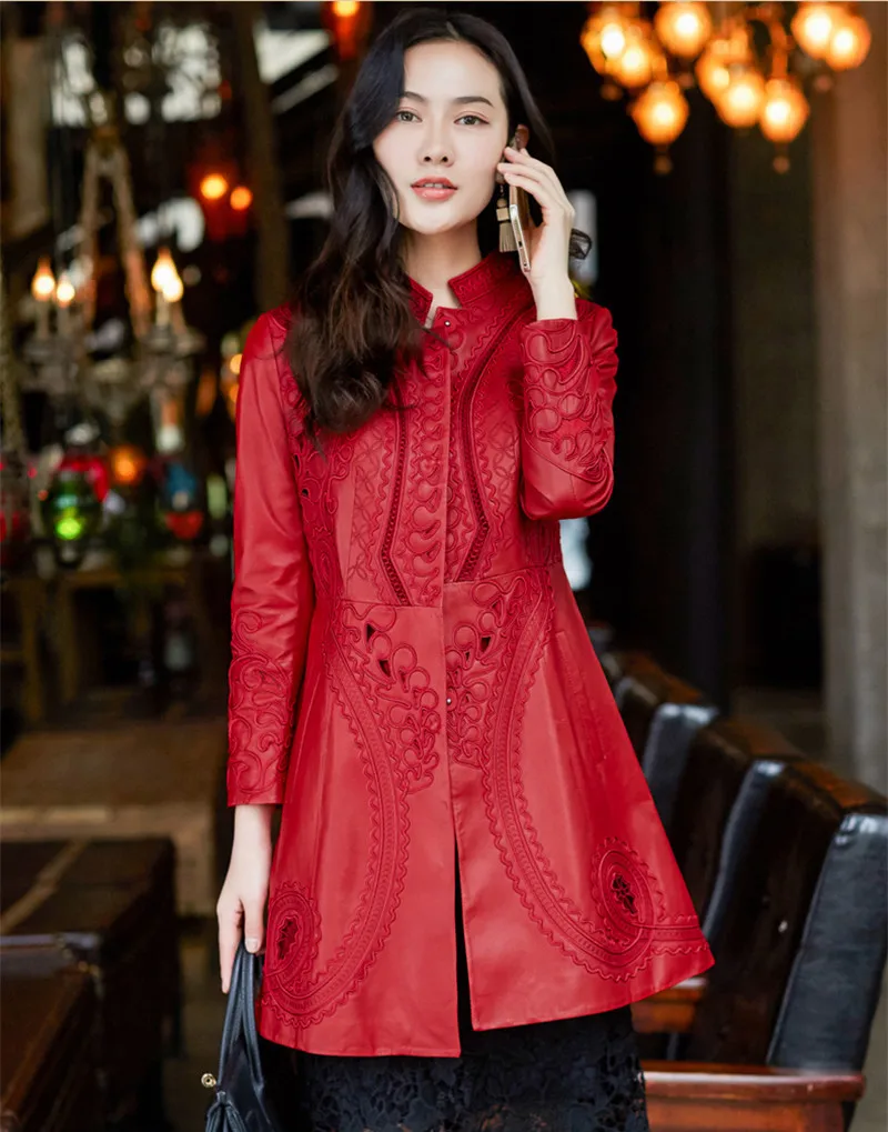 Модное 2020 Новое Женское пальто из натуральной овчины женские красные куртки